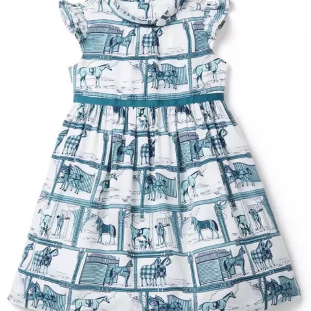 NEW|Horse Print Dress | Janie and Jack| size:3| kids- Blue and White
